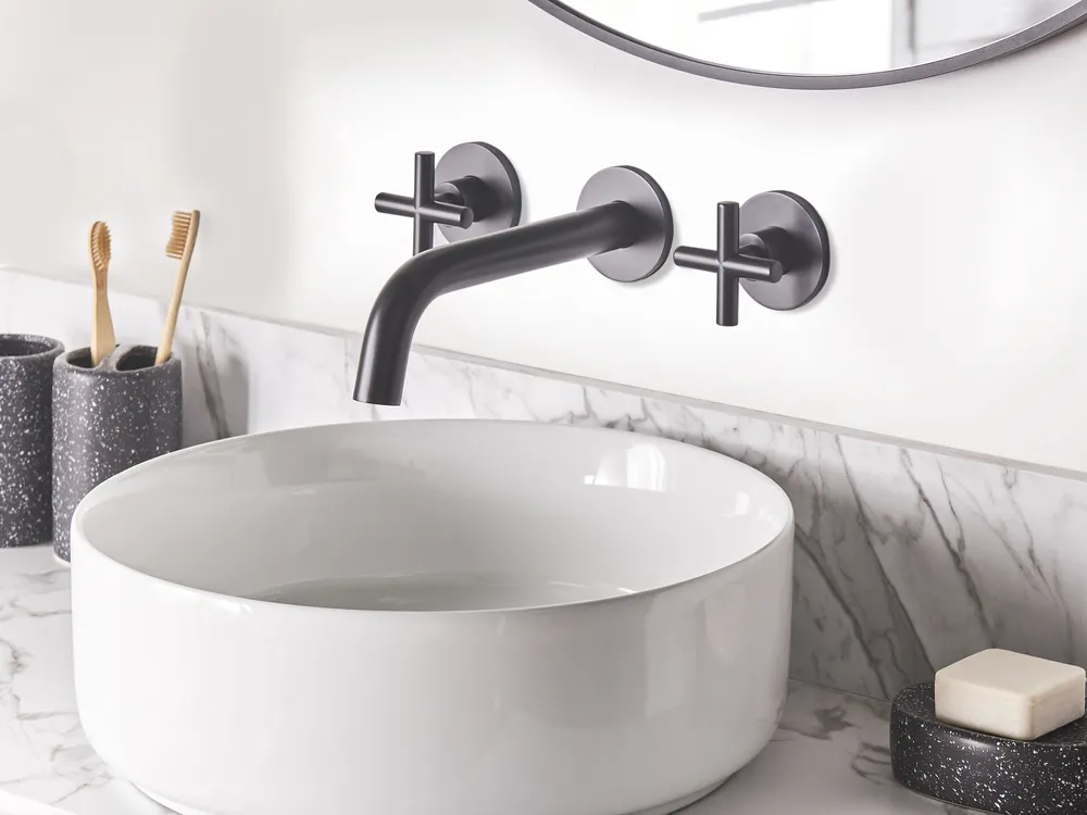 Wall Mounted Basin Mixer Tap KAIETEUR Brass Black