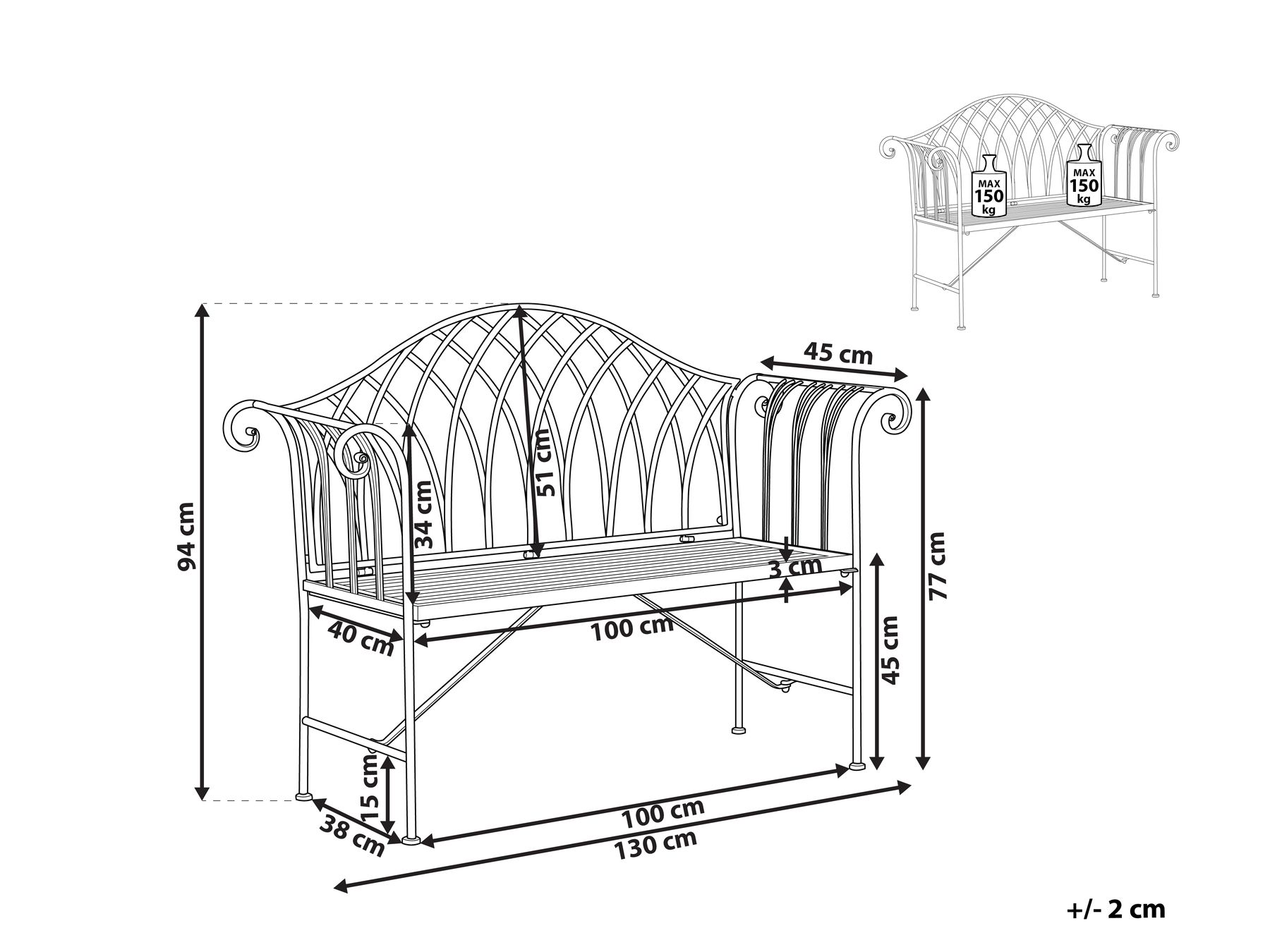 Garden Bench MILAZZO 130 cm Metal Black_825339