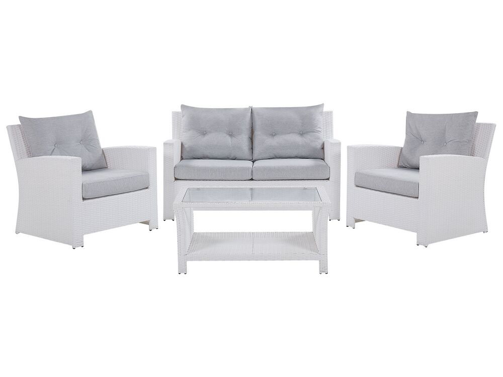 Garden Lounge Set with Table 4 Seater MARINO PE Rattan White