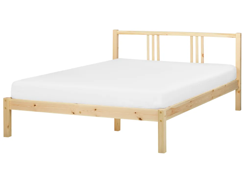 Bed Pine Wood VANNES 140 x 200 cm (EU Double) Light Brown