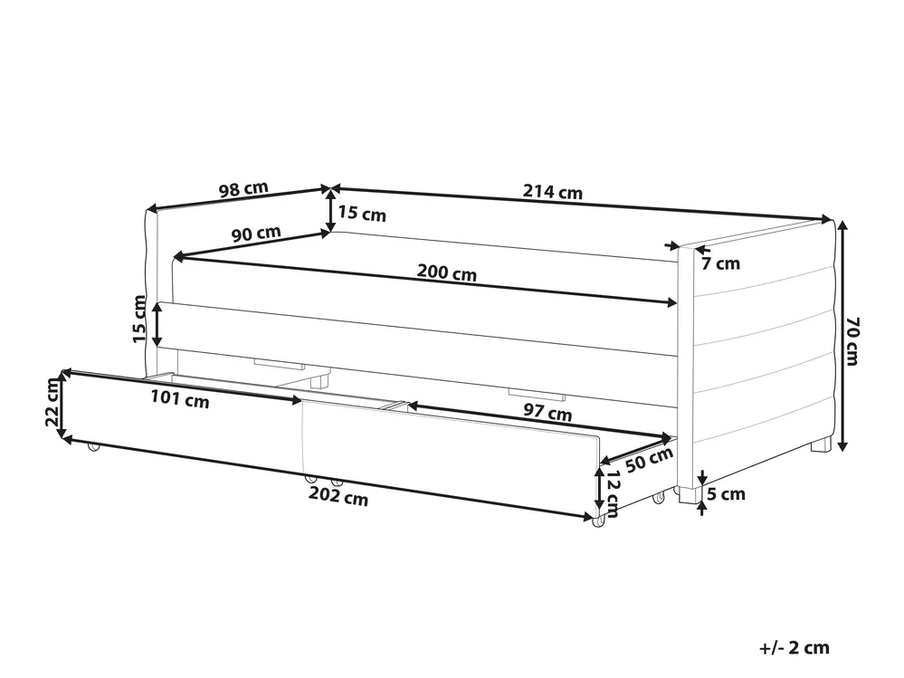 Dagbädd med förvaring MARRAY Sammet Ljusgrå 90 x 200 cm_1069226