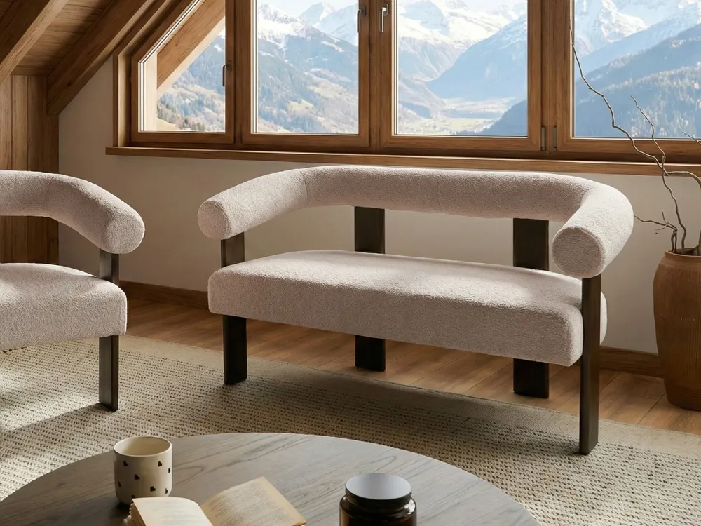 Sofa 2 Seater ILBRO Boucle Dark Brown/ Beige