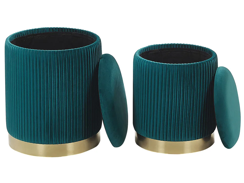 Set of 2 Storage Pouffes MIRAMAR Velvet Teal_772677