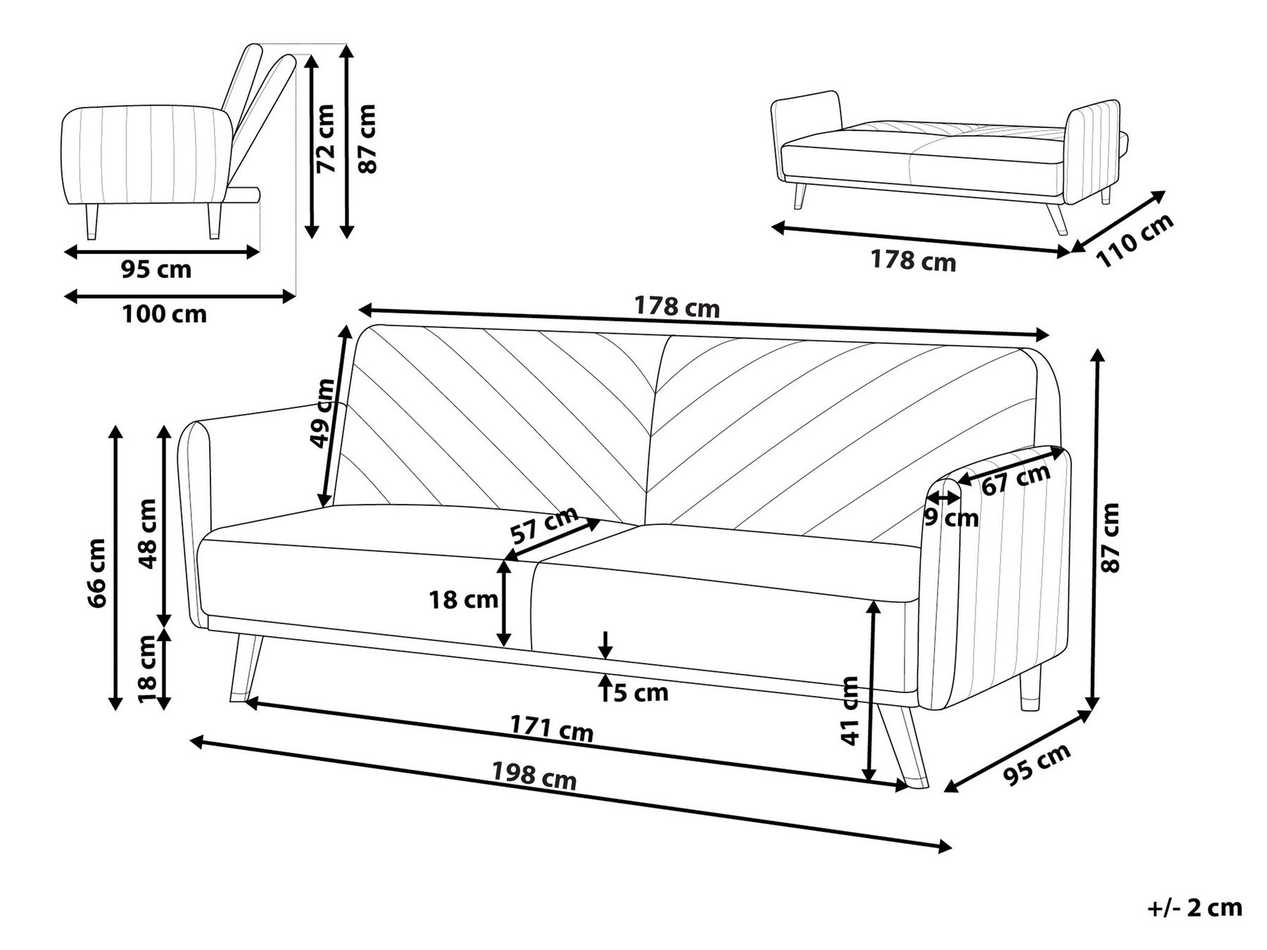Bäddsoffa 3-sits SENJA Sammet Ljusblå_850544