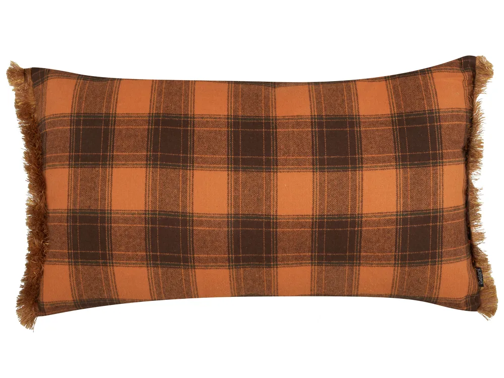 Throw Cushion BARJA 40 x 70 cm Orange Checked