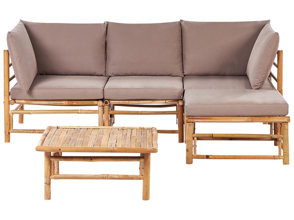 Garden Corner Sofa with Table 4 Seater CERRETO Bamboo Taupe Left Hand