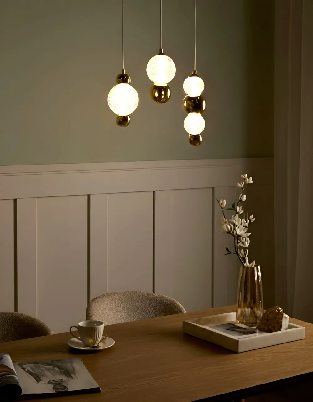 3 Light Pendant Lamp SORA LED Glass Gold