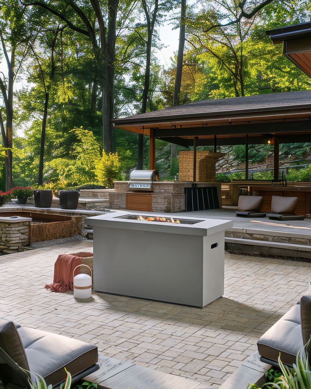 Gas Fire Pit AMBRIM Concrete Light Grey