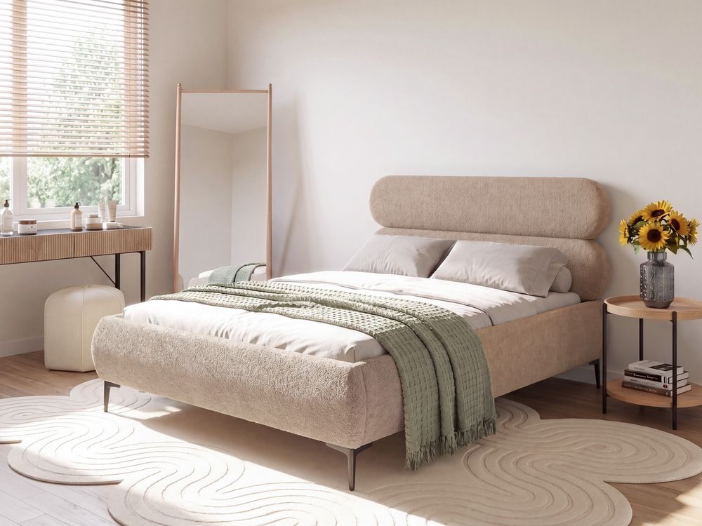 Bed Boucle LESSAY 120 x 200 cm (EU Small Double) Taupe
