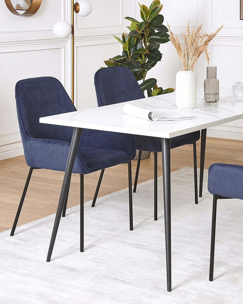 Set of 2 Dining Chairs LOVERNA Corduroy Dark Blue