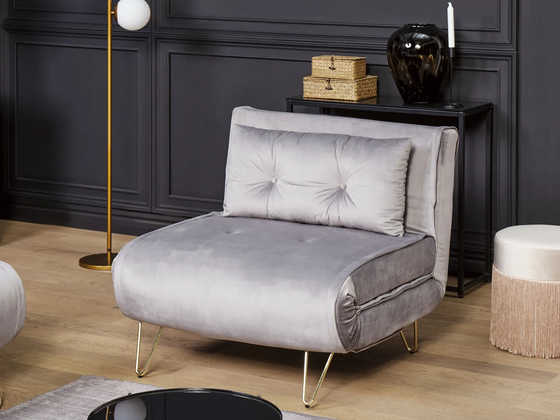 Single Sofa Bed VESTFOLD Velvet Grey_808673