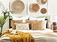 Set of 2 Decorative Cushions BANYAN 45 x 45 cm Cotton Beige Geometric Pattern_1179859