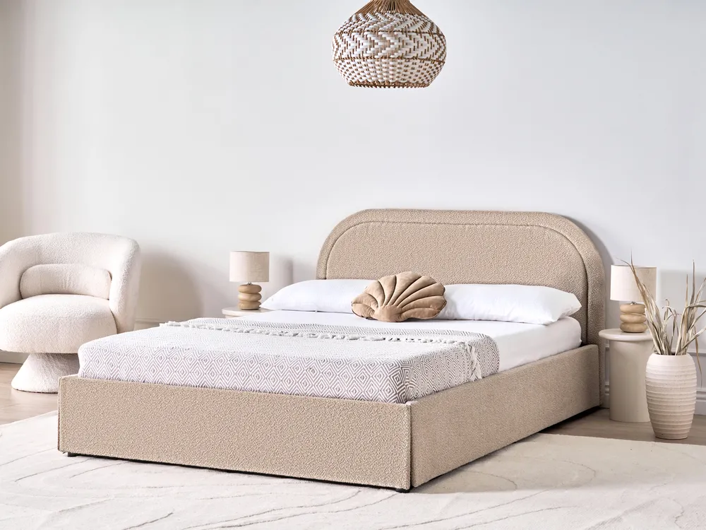Ottoman Bed QUILLIEN Boucle Beige 140 x 200 cm (EU Double)