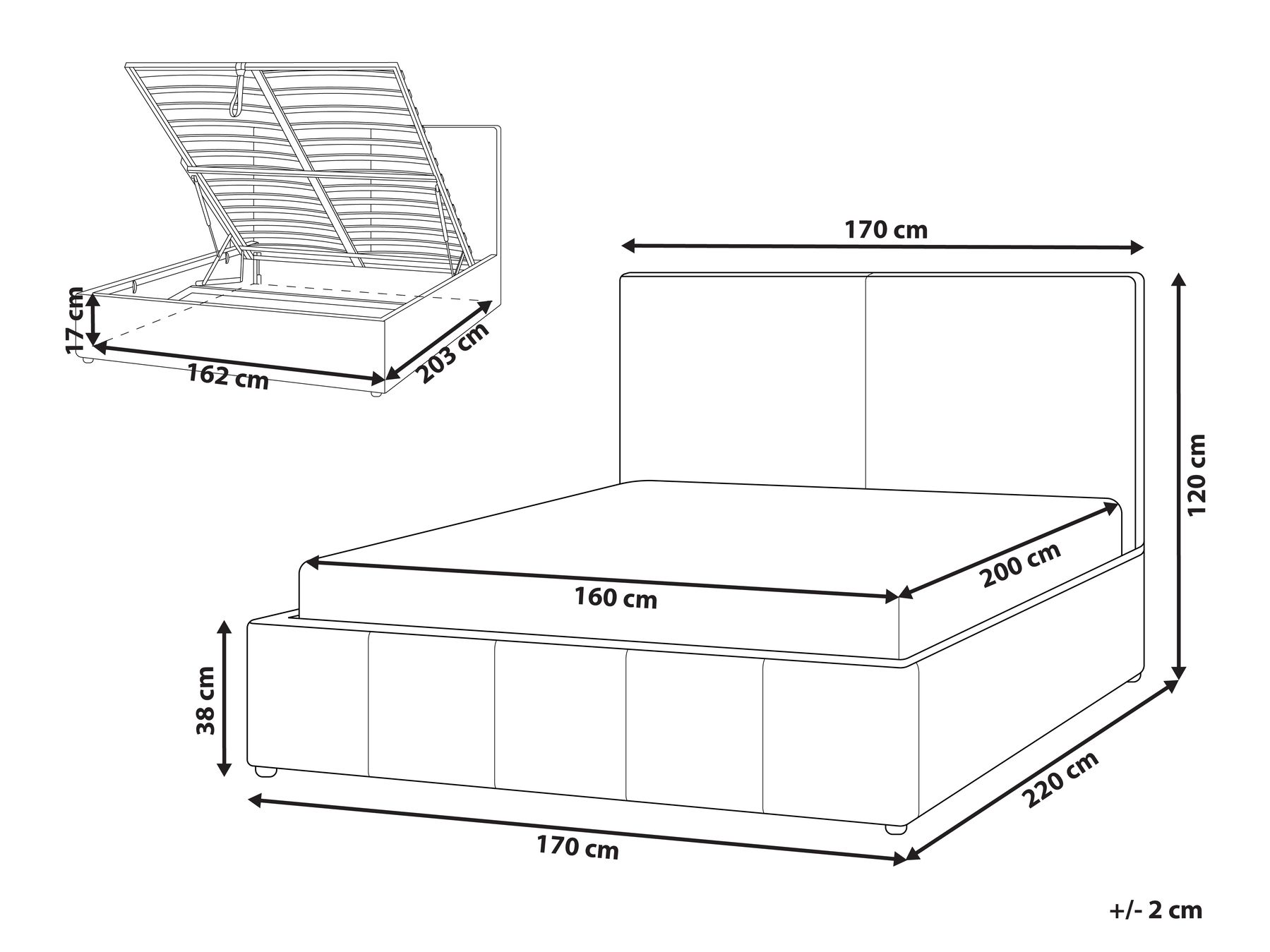 Ottoman Bed CASTELNAVET Fabric Off-White 160 x 200 cm (EU King Size)_972747