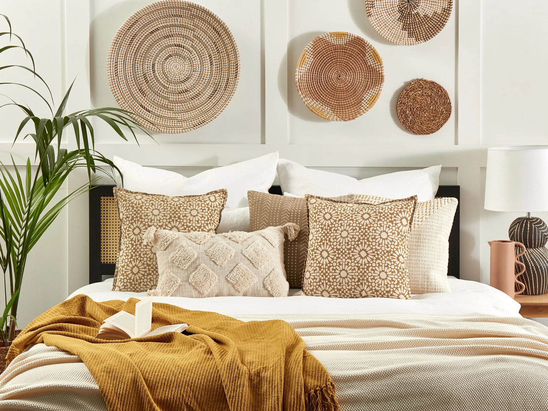 Prydnadskudde CEIBA 45 x 45 cm Bomull Beige Geometriskt tryck_839161