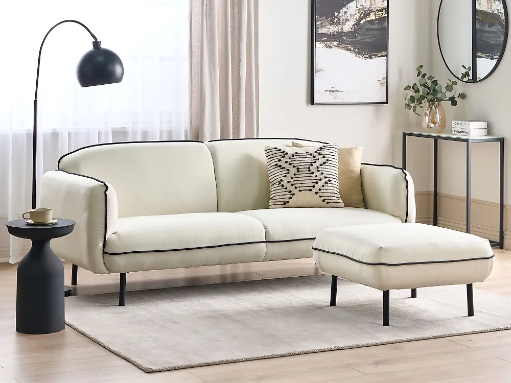 Sofa 3 Seater TONSBERG with Ottoman Fabric Light Beige_1185019