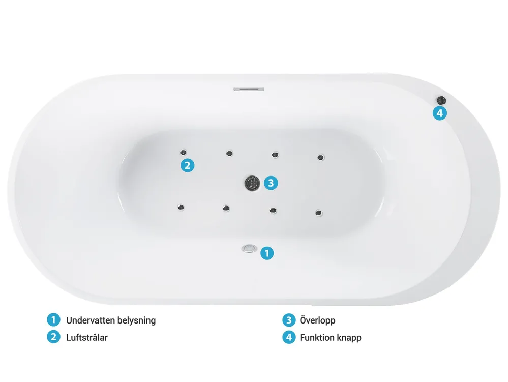 Fristående bubbelbadkar med LED NEVIS 1700 x 800 mm Vit_798735