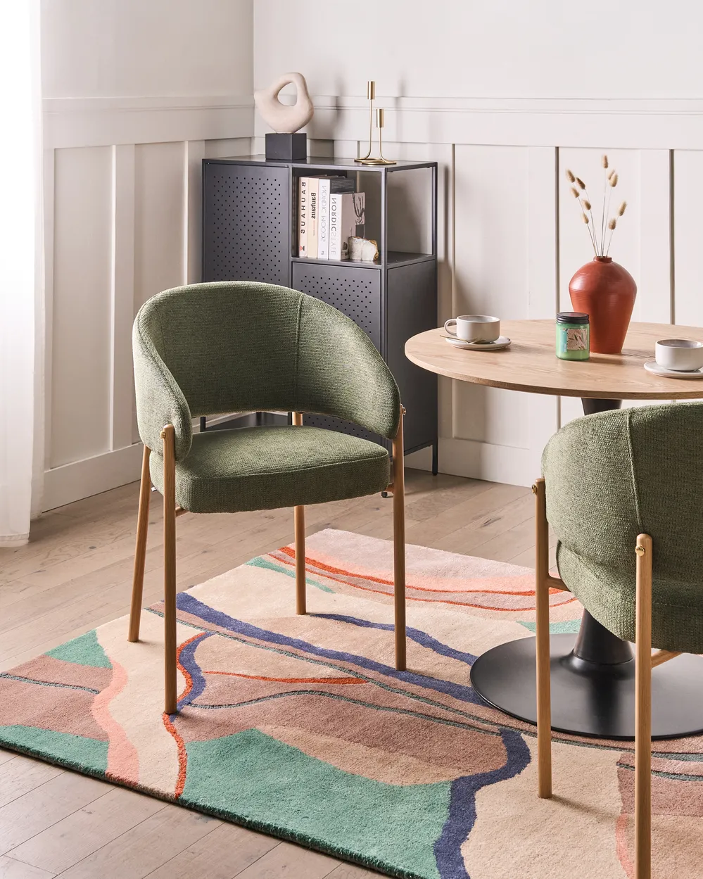 Set of 2 Dining Chairs ZANE Fabric Green