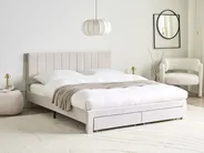 Bed with Storage Drawers LONZAC Velvet Off-White 160 x 200 cm (EU King Size)_1014779