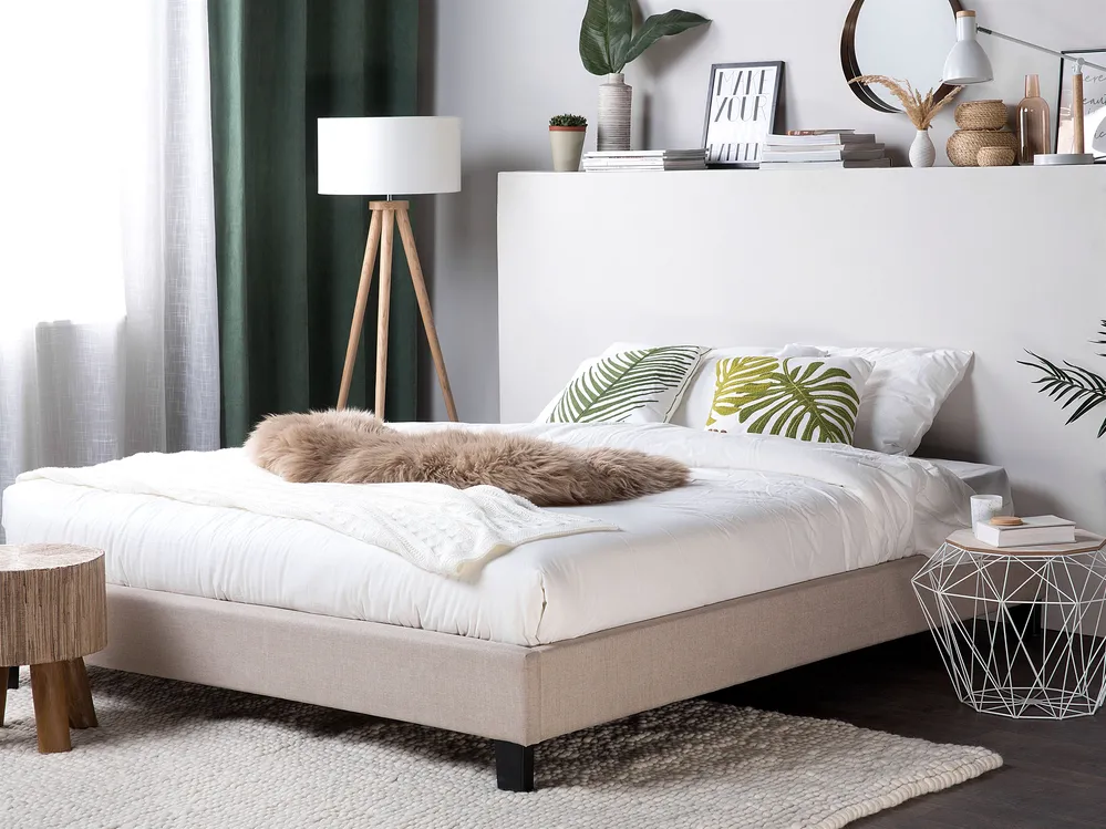 Bed without Headboard Fabric ROANNE 180 x 200 cm (EU Super King) Beige_873053