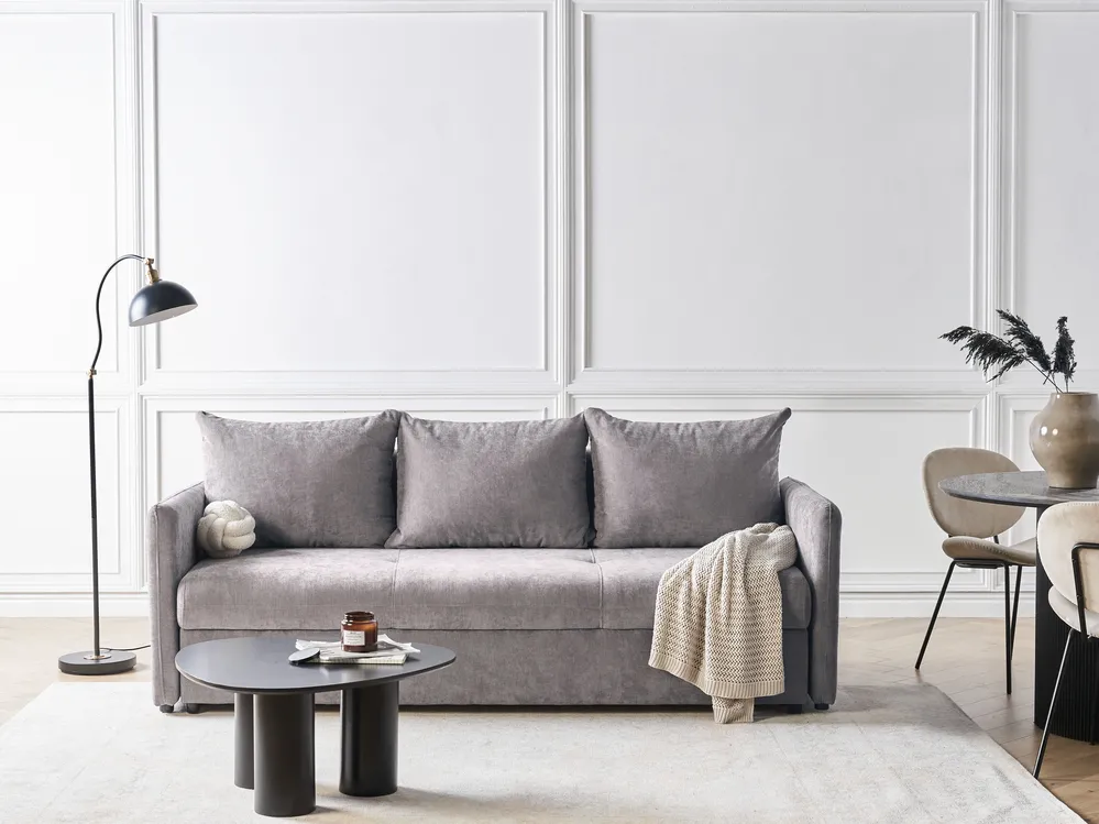 Sofa Bed 3 Seater HOLSEN with Storage Chenille Taupe