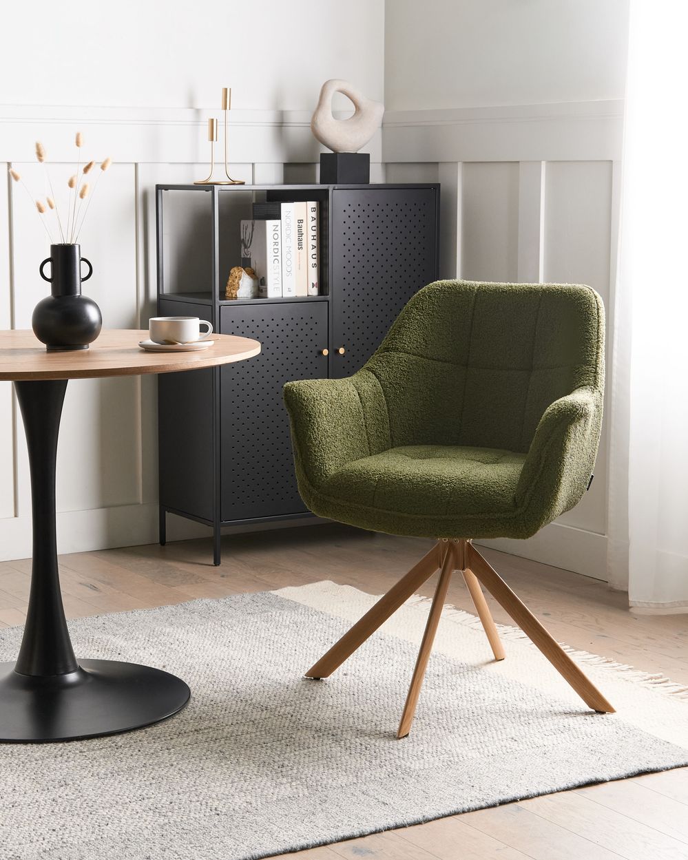 Dining Chair Swivel HAYDEN Boucle Green