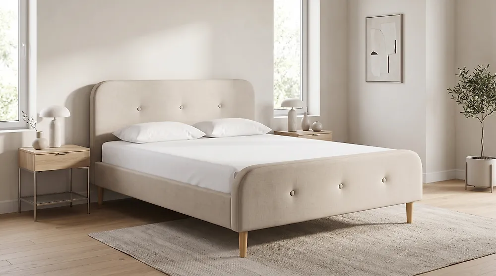 Bed Faux Linen RENNES 180 x 200 cm (EU Super King) Light Beige_1182334