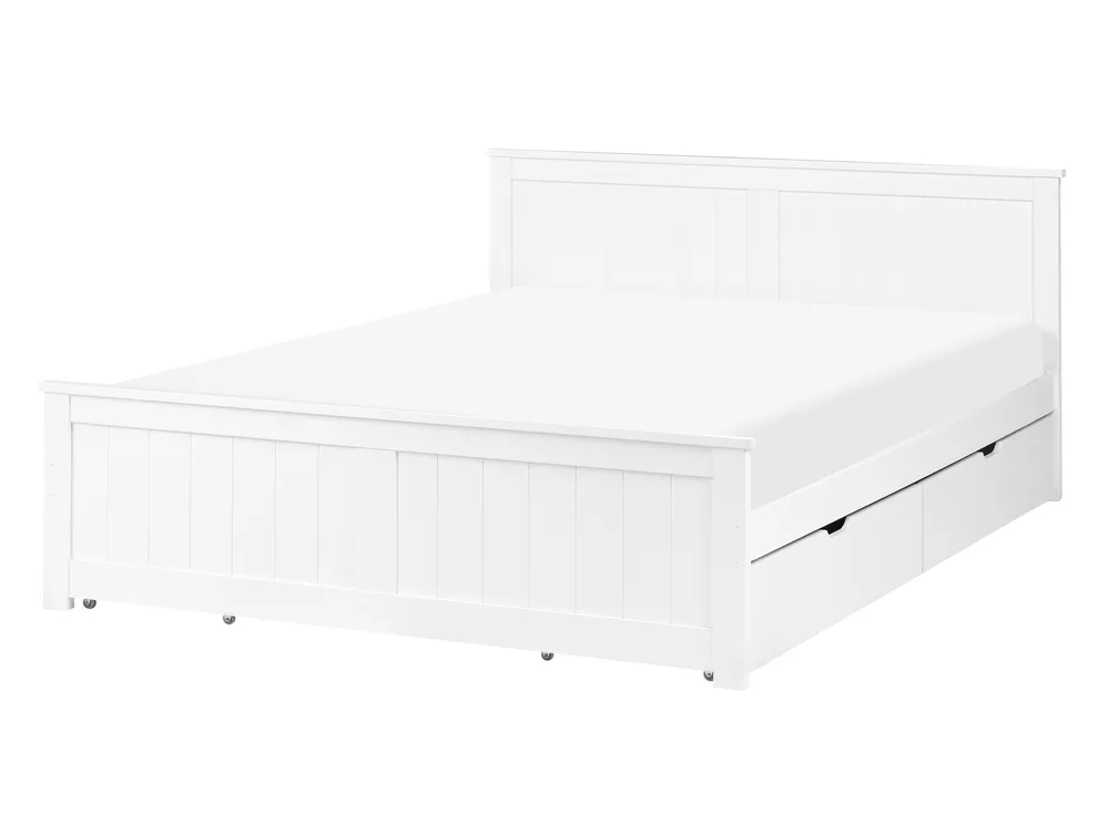 Bed with 4 Drawers SABRAN Pine Wood White 140 x 200 cm (EU Double)_1061271