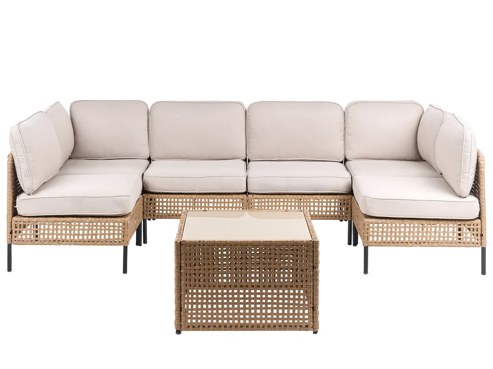 U-Shape Garden Sofa 6 Seater OMEGANA Modular PE Rattan Light Beige