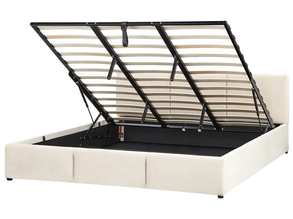 Velvet Ottoman Bed Light Beige BOUSSE Various Sizes