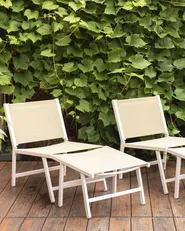 Set of 2 Garden Chairs MARCEDDI with Footstool Metal White/ Beige_933180