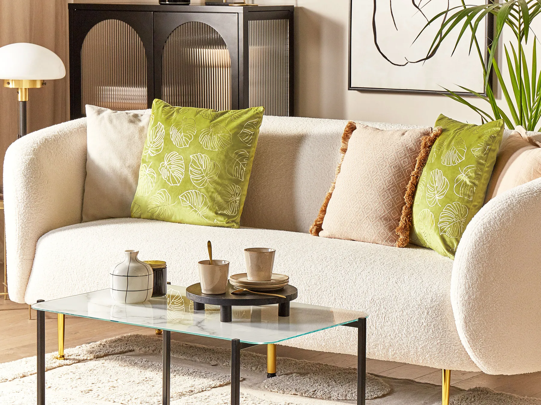Set of 2 Decorative Cushions DELICIOSA 45 x 45 cm Velvet Light Green Plant Pattern_837821