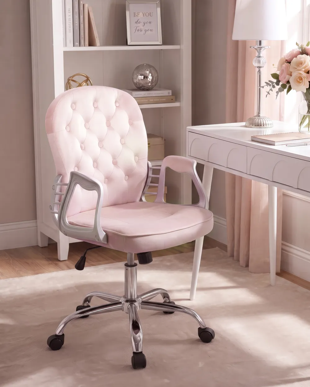 Desk Chair PRINCESS Velvet Pastel Pink