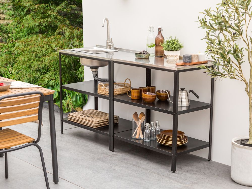 2 Piece Outdoor Kitchen Set with Sink VILAMA Black Metal