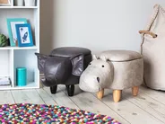 Storage Animal Stool HIPPO Hippo Faux Leather Light Grey_849244