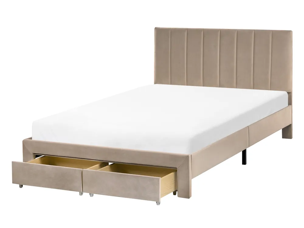Velvet Bed with Drawers Taupe LONZAC Various Sizes