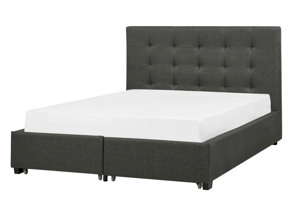 Bed with Storage Drawers LA ROCHELLE Fabric Dark Grey 140 x 200 cm (EU Double)_904566