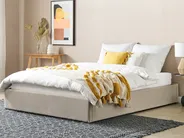 Ottoman Bed without Headboard DINAN Fabric Light Brown 160 x 200 cm (EU King Size)_1002177
