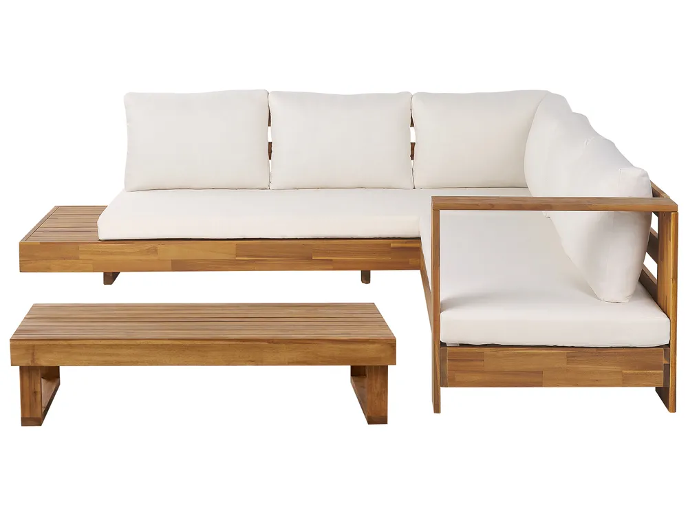 Garden Corner Sofa with Table 5 Seater MARETTIMO Certified Acacia Wood Brown Left Hand