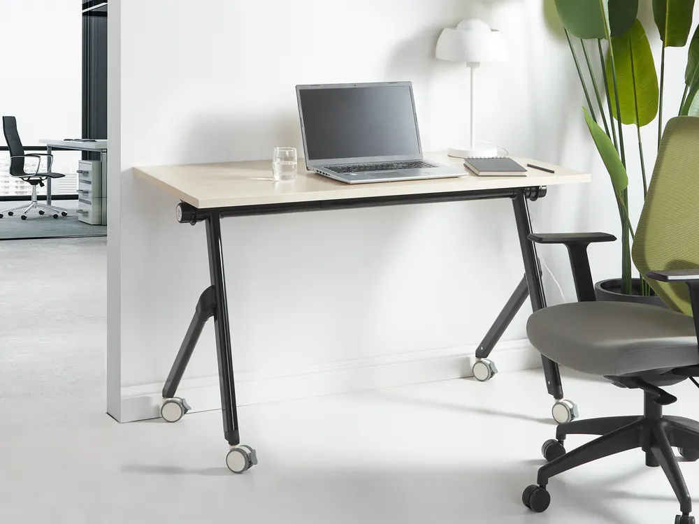 Foldable Office Desk BENDI 120 cm 60 cm with Wheels Light Brown