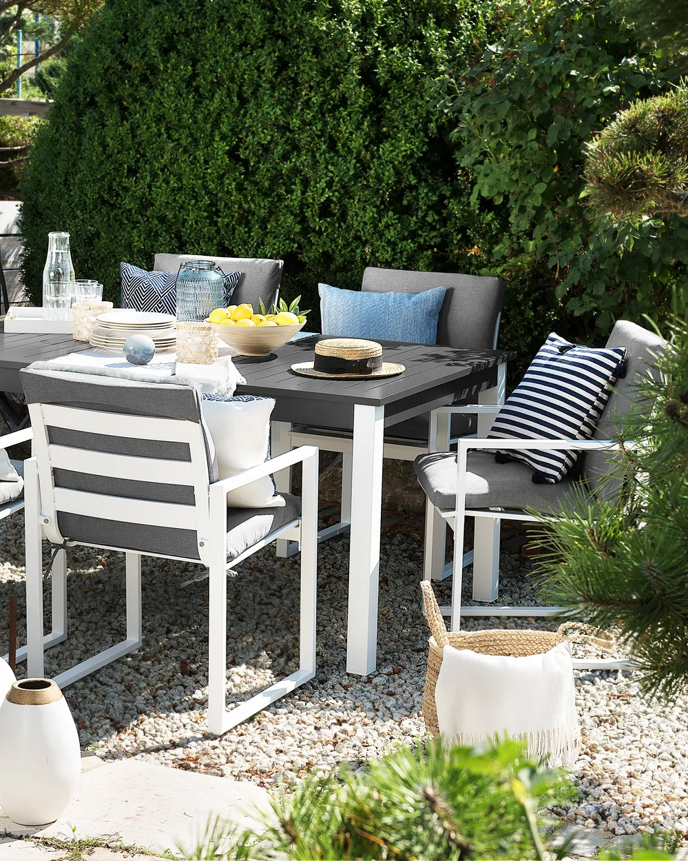 Set of 4 Garden Chairs with Cushions PANCOLE Fabric Grey