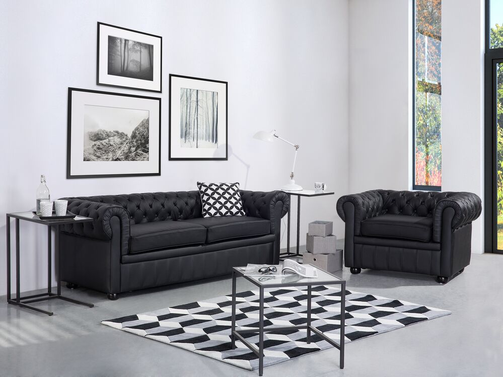 Sofa 3 Seater CHESTERFIELD Leather Black