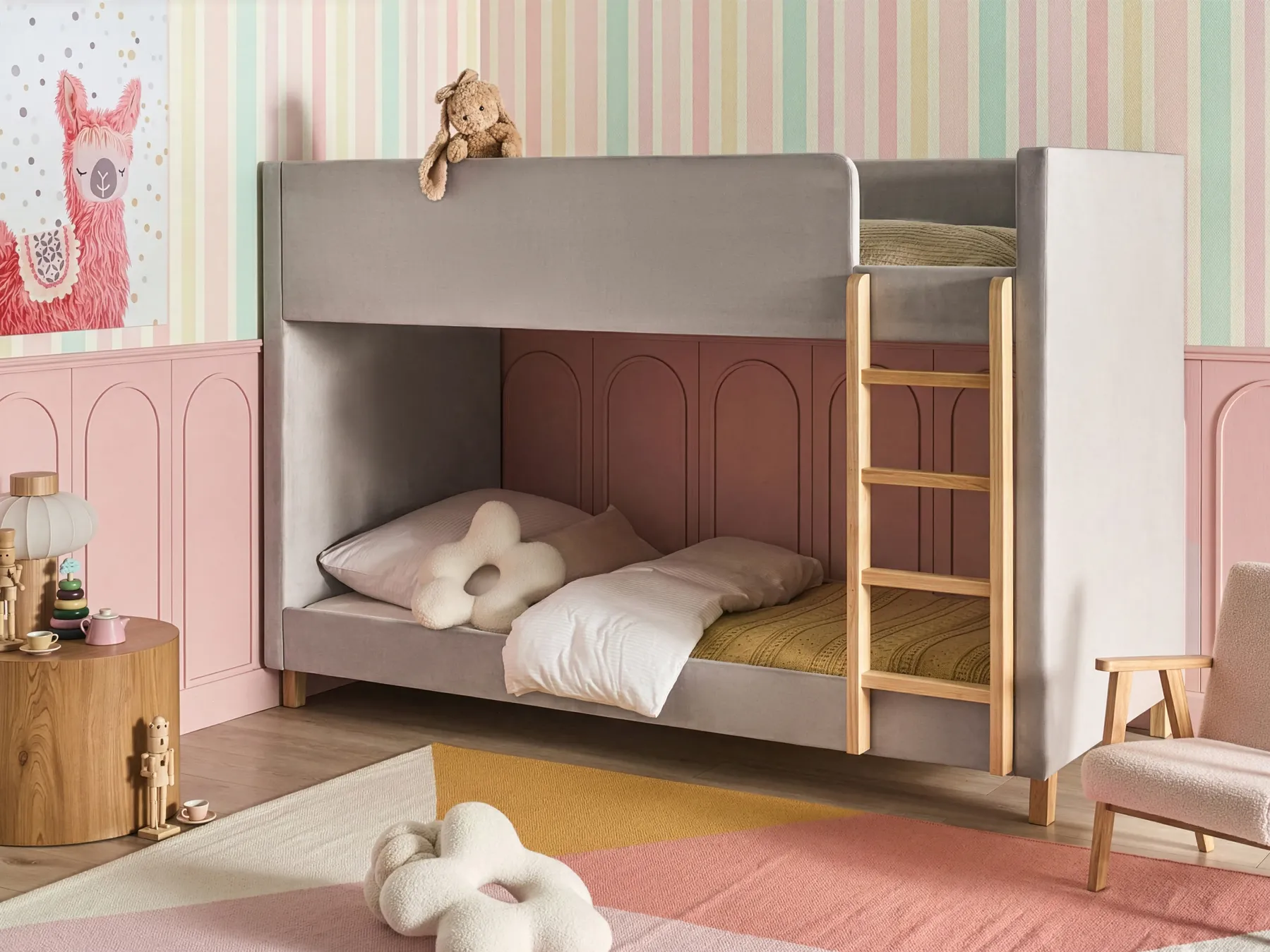 Bunk Bed Velvet CHOCQUES 90 x 200 cm (EU Single) Light Grey_1040679