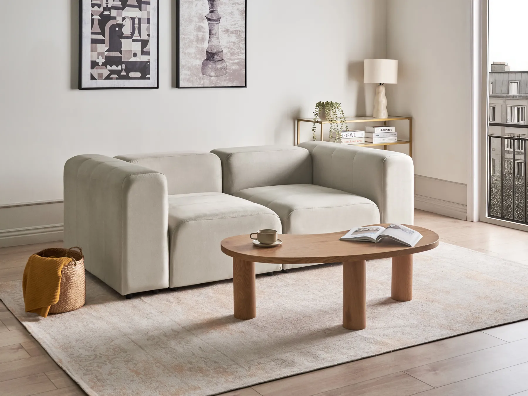 Modulsoffa 2-sits FALSTERBO Sammet Ljusbeige_1060617