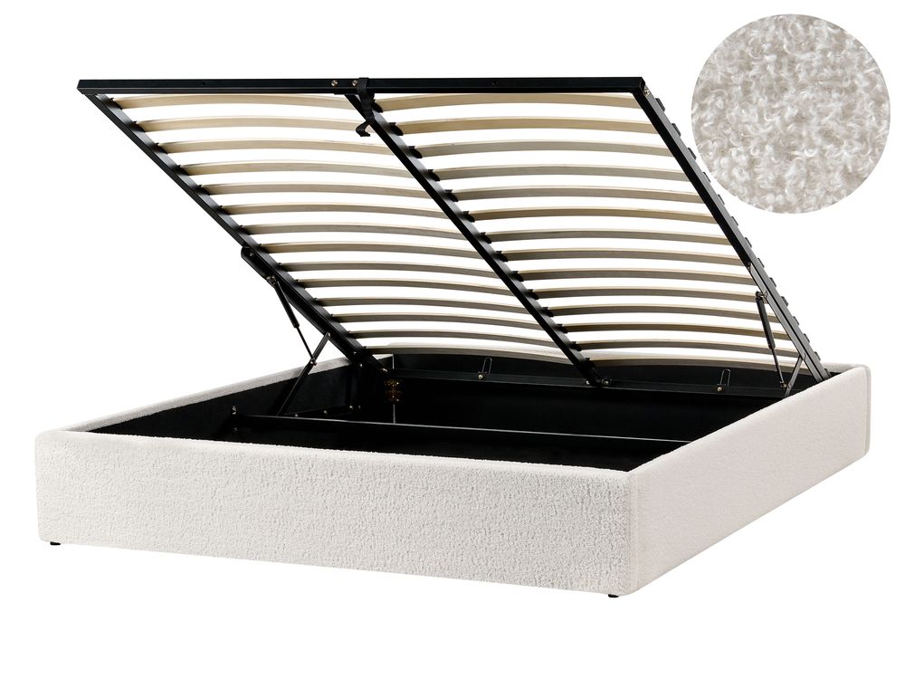 Ottoman Bed without Headboard DINAN Boucle Off-White 140 x 200 cm (EU Double)