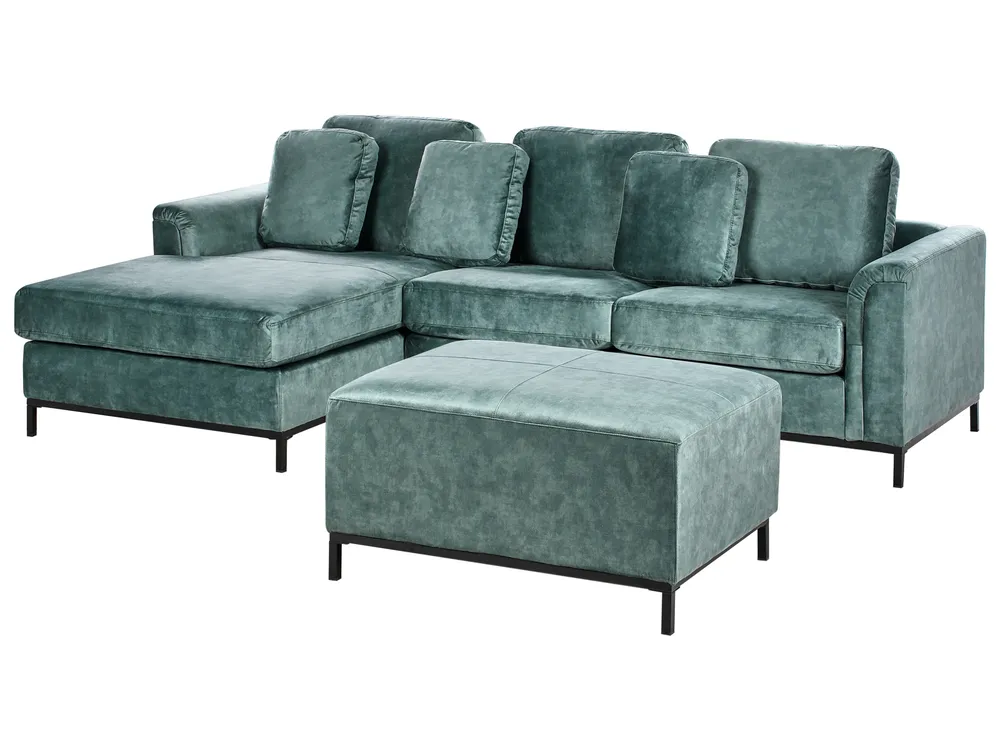 Corner Sofa 5 Seater OSLO with Ottoman Velvet Teal Right Hand_964600