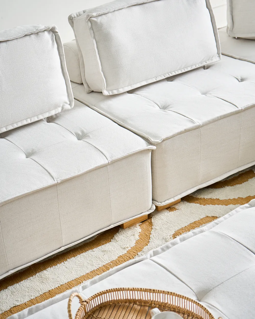 Modular Corner Sofa 5 Seater TIBRO Fabric Off-White Right Hand_1058173