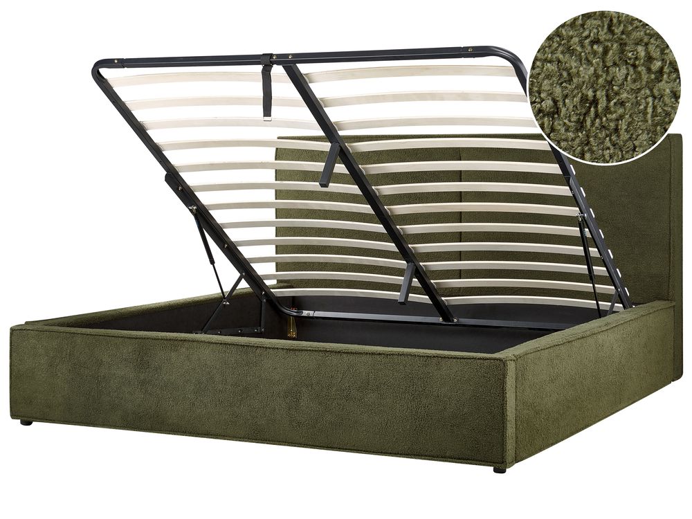 Ottoman Bed MOISSAC Boucle Dark Green 180 x 200 cm (EU Super King)