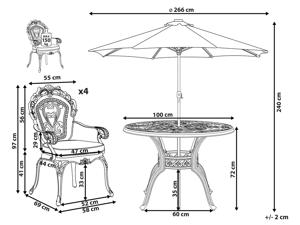 Garden Dining Set 4 Seater SAPRI with Parasol (16 Options) Metal Dark Brown_863875