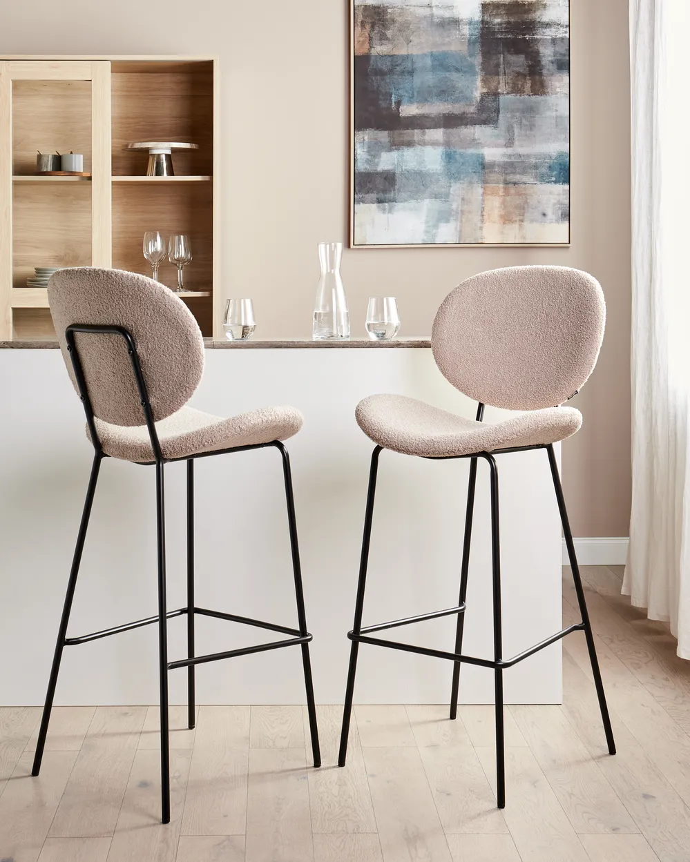 Set of 2 Bar Chairs LUANA Boucle Light Beige